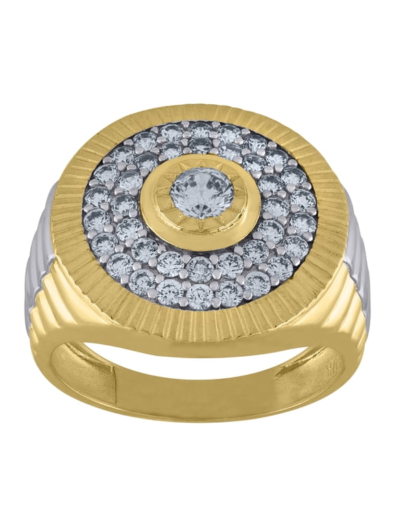 10kt Two-Tone Gold Mens Cubic Zirconia Round Head Fashion Ring, Mens Size: 10