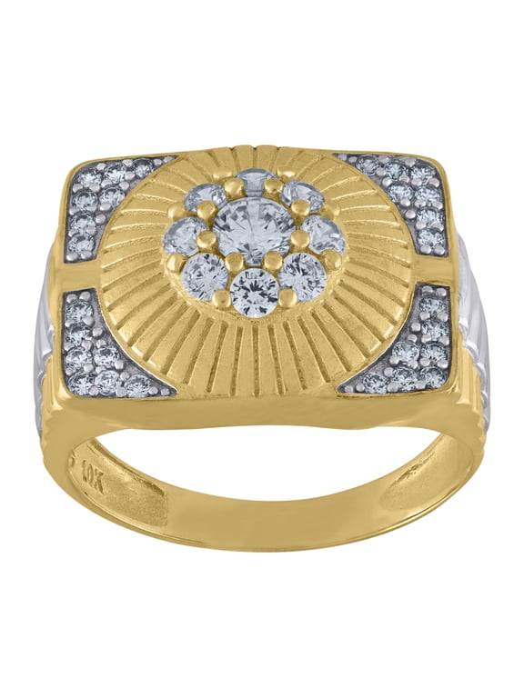10kt Two-Tone Gold Mens Cubic Zirconia Square Head Fashion Ring, Mens Size: 10