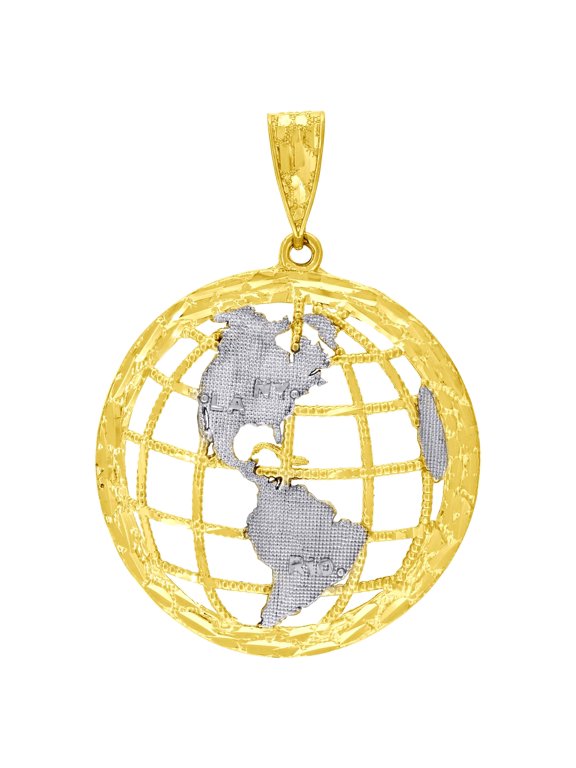 10k 10Kt Two-Tone Gold Mens Diamond-Cut Textured Globe Charm Pendant