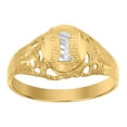 thumbnail image 1 of 10kt Two-Tone Gold Mens Diamond-Cut Textured Oval Initial Letter I Band Ring, Mens Size: 10, 1 of 1