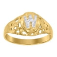 thumbnail image 1 of 10kt Two-Tone Gold Mens Diamond-Cut Textured Oval Initial Letter W Band Ring, Mens Size: 10, 1 of 1