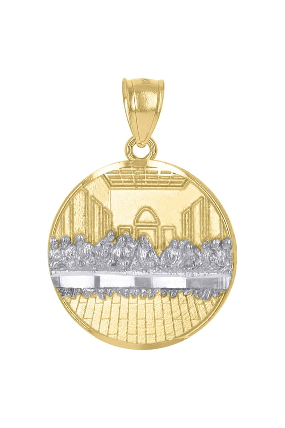 10kt Two-Tone Gold Mens Last Supper Medallion Religious Charm 1.3g Pendant