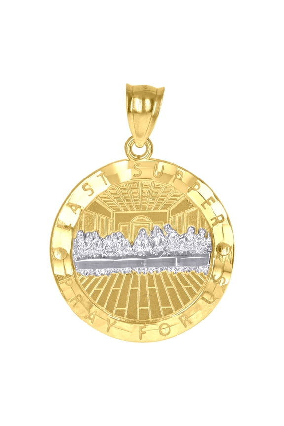 10k Two-tone Gold Mens Last Supper Pray for Us Religious Charm Pendant for Men