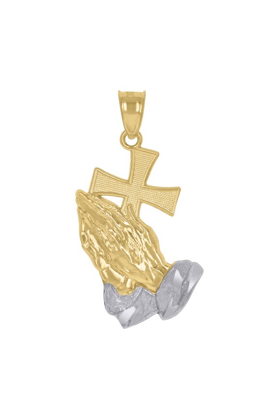 10kt Two-Tone Gold Mens Praying Hands Praying Hands With Cross Religious Charm Pendant
