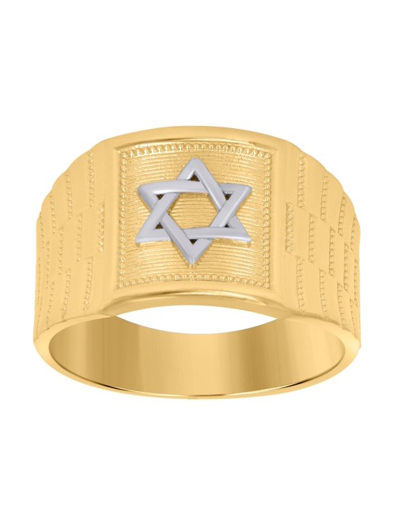 10kt Two-Tone Gold Mens Star Of David Religious Ring, Mens Size: 10