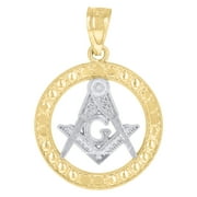 10kt Two-Tone Gold Mens Women Textured Freemason Masonic Charm Pendant