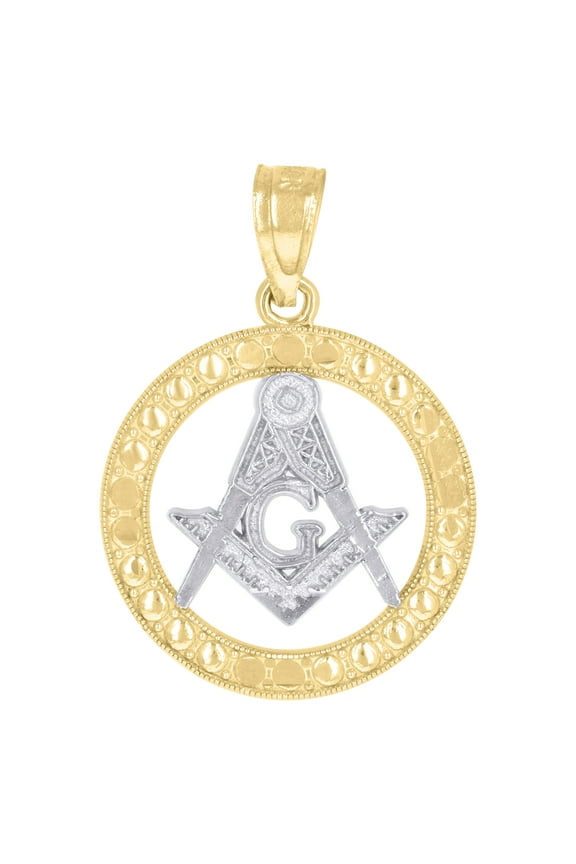 10kt Two-Tone Gold Mens Women Textured Freemason Masonic Charm Pendant