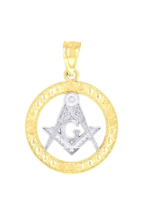 10kt Two-Tone Gold Mens Women Textured Freemason Masonic Charm Pendant