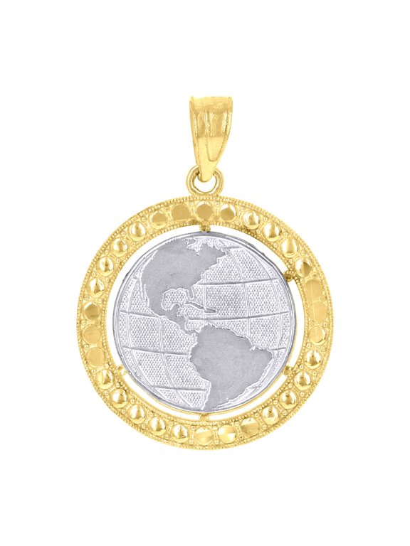 10kt Two-Tone Gold Mens Women Textured Globe Charm Pendant
