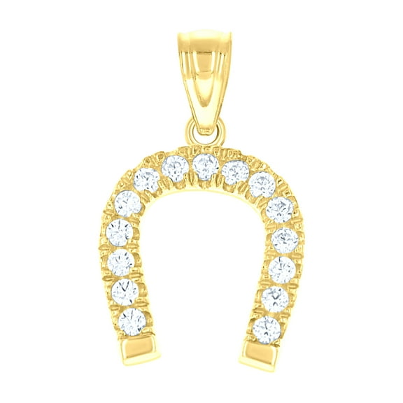 10k Two-tone Gold Unisex Cubic Zirconia Cubic-zirconia Horseshoe Good Luck Charm Pendant for Men Women