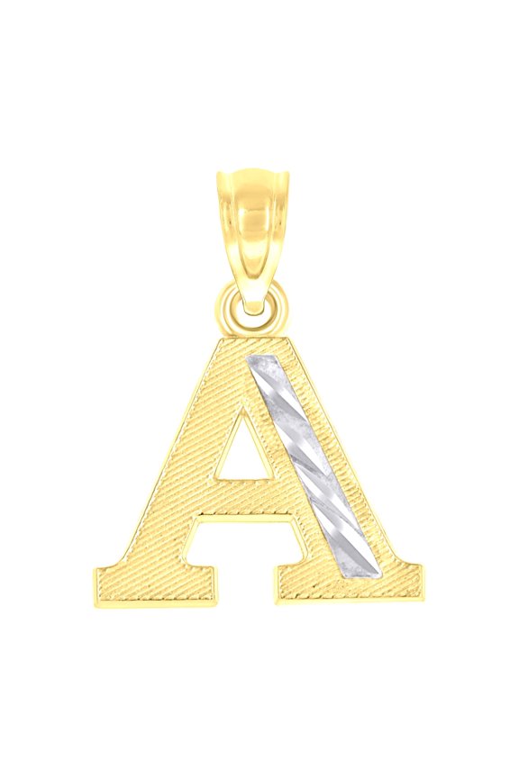 10k Two-tone Gold Unisex Diamond-cut Initial A Charm Pendant for Men Women
