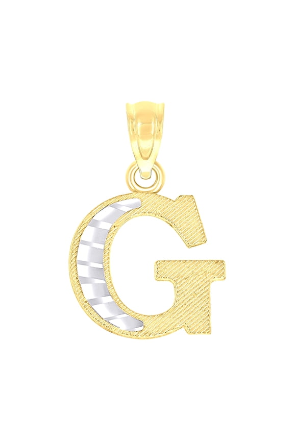 10k Two-tone Gold Unisex Diamond-cut Initial G Charm Pendant for Men Women