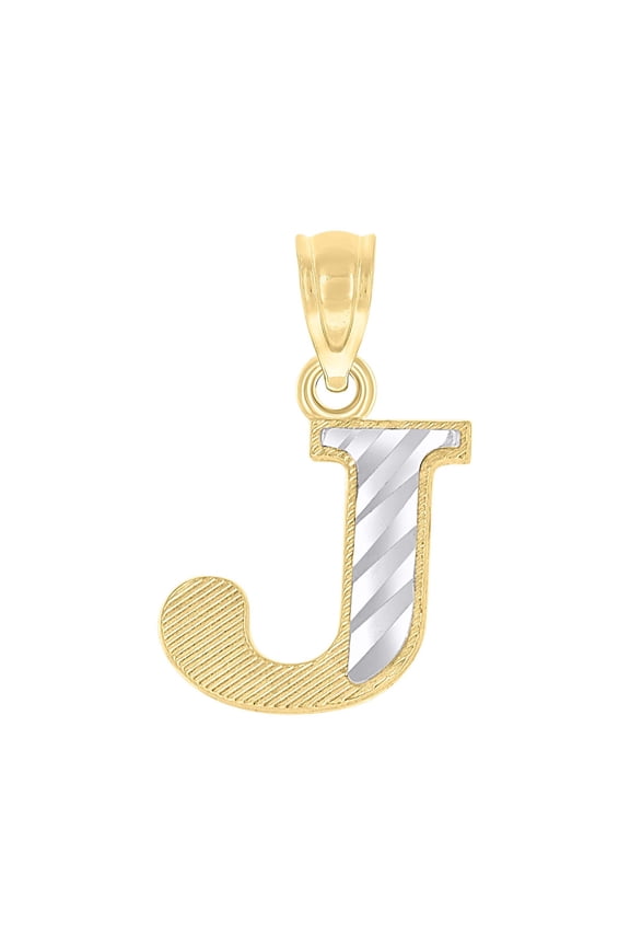 10kt Two-Tone Gold Unisex Diamond-Cut Initial J Charm Pendant