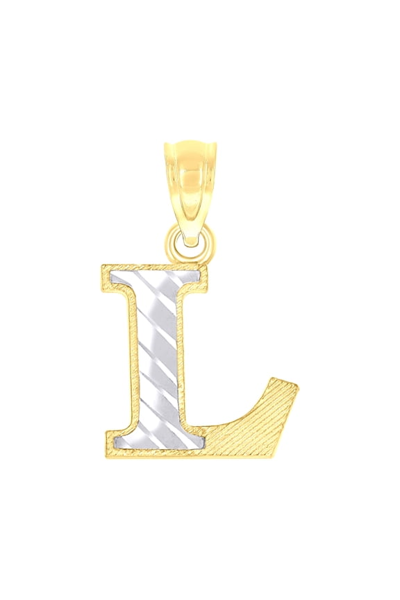 10k Two-tone Gold Unisex Diamond-cut Initial L Charm Pendant for Men Women