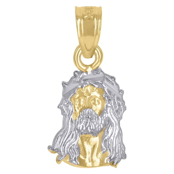 10k Two-tone Gold Unisex Textured Jesus Face Religious Charm Pendant for Men Women