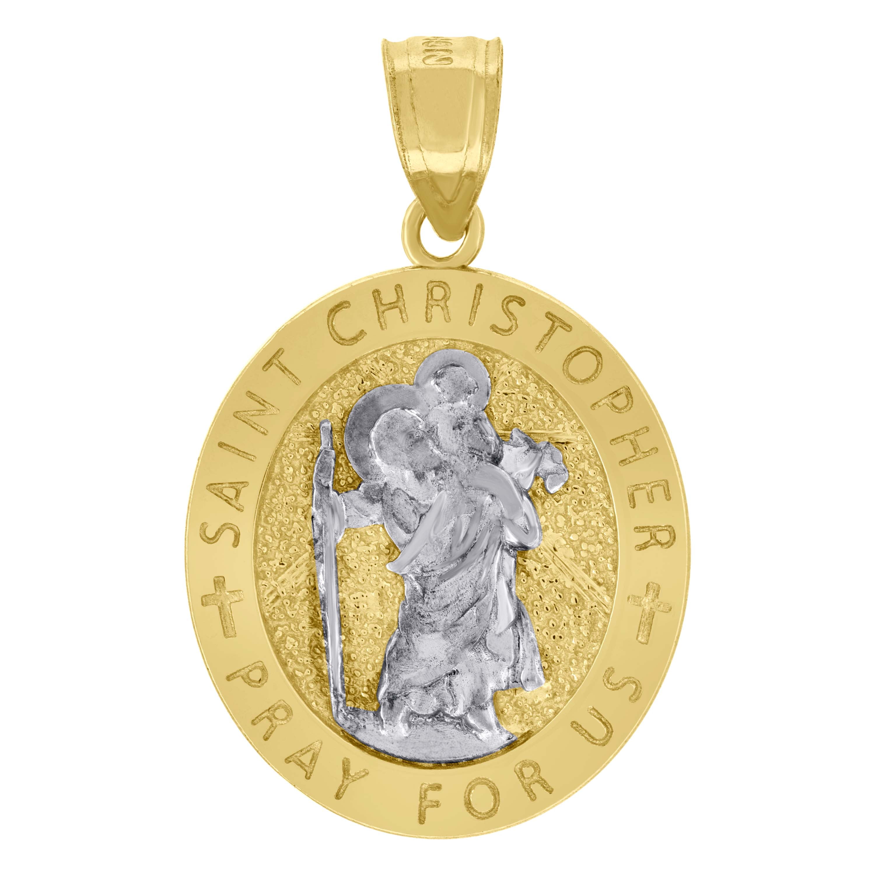 14k White Gold Saint Christopher Medal Charm Pendant - Religious Jewelry Gift