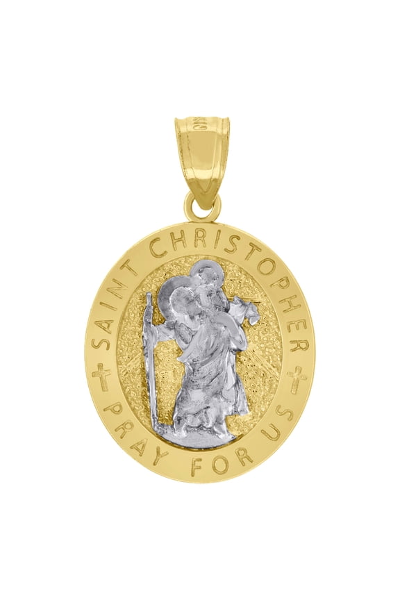 10kt Two-Tone Gold Unisex Textured Saint Christopher Pray For Us Religious Charm Pendant
