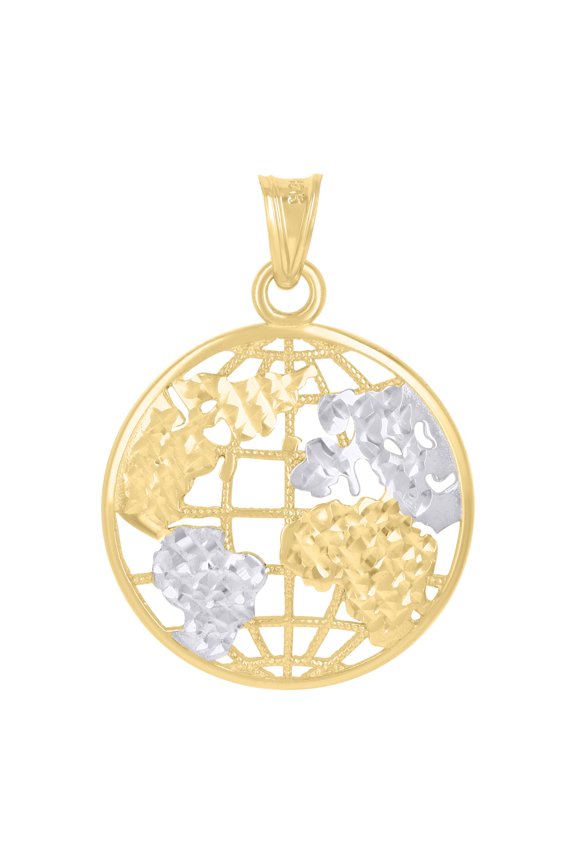 10kt Two-Tone Gold Unisex World Map Charm Pendant