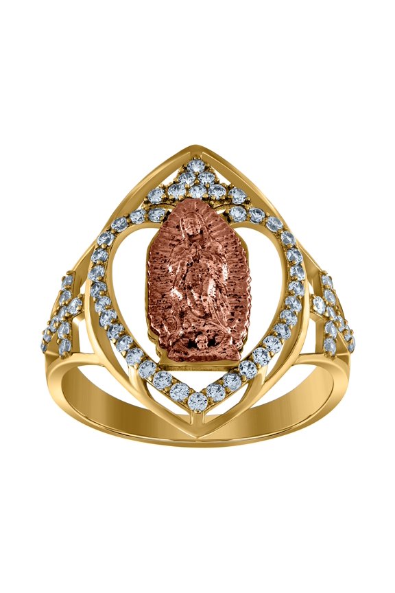 10kt Two-Tone Gold Womens Cubic-Zirconia Guadalupe Religious Bridal Anniversary Engagement Wedding Ring, Womens Size: 7