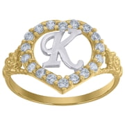 10kt Two-Tone Gold Womens Cubic Zirconia Polished Finish Heart Shape Letter K Initial Ring