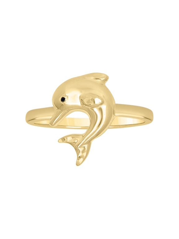 10kt Two-Tone Gold Womens Enameled Dolphin Ocean Life Bridal Anniversary Engagement Wedding Ring, Womens Size: 7