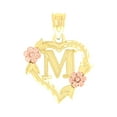 thumbnail image 1 of 10kt Two-Tone Gold Womens Heart Flower Initial Letter M Charm Pendant, 1 of 4