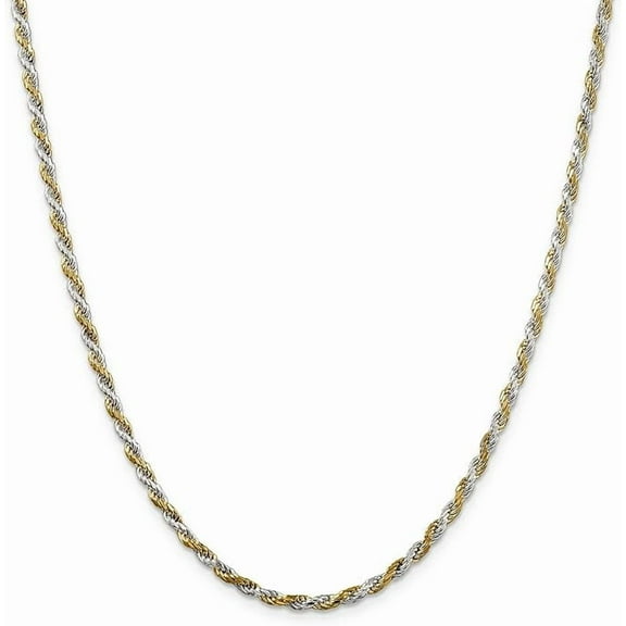 10kt Two Tone Yellow and White Gold 2.5MM Diamond Cut Rope Chain Necklace 18 Inches