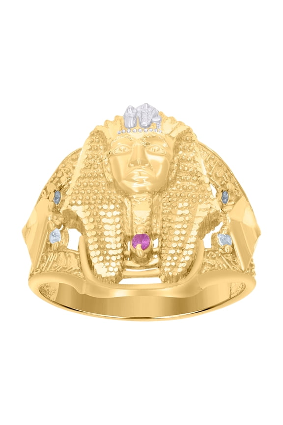 10kt Two-tone Gold Men Pink White Cubic-Zirconia Pharaoh Egyptian Ring, Mens Size: 10
