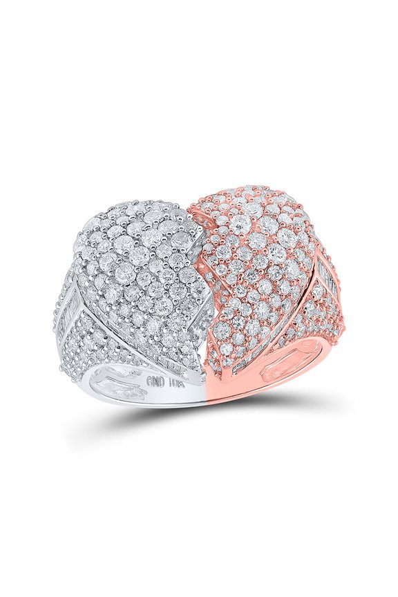 10kt Two-tone Gold Mens Baguette Diamond Broken Heart Ring 4-1/4 Cttw