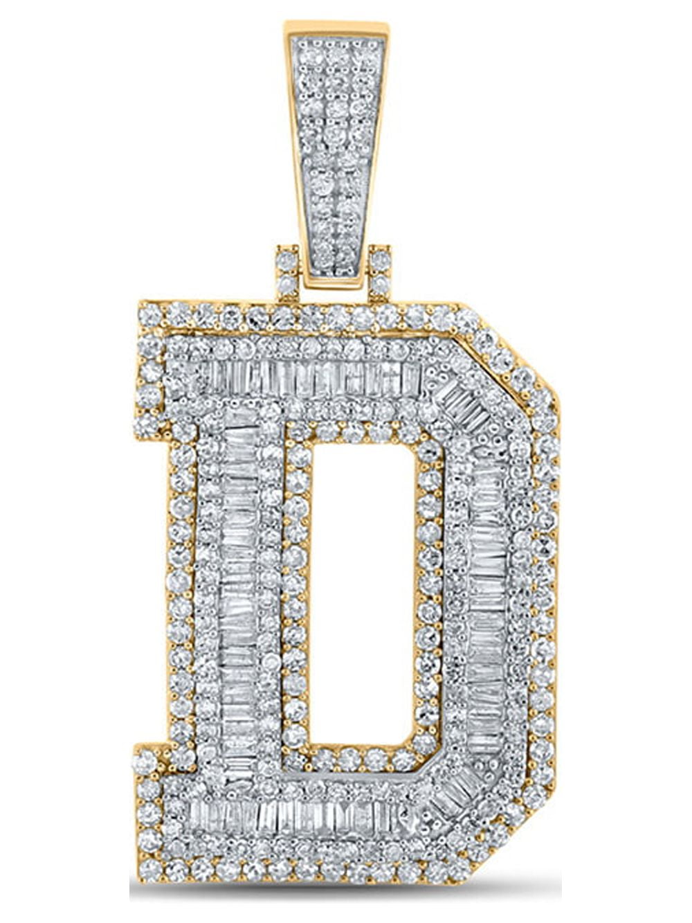 10kt Two-tone Gold Mens Baguette Diamond D Initial Letter Charm Pendant  2-1/3 Cttw 