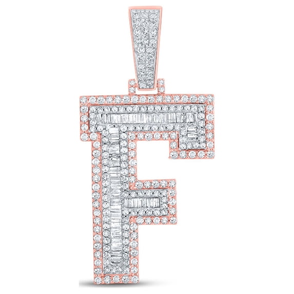 10kt Two-tone Gold Mens Baguette Diamond F Initial Letter Charm Pendant 1-1/2 Cttw