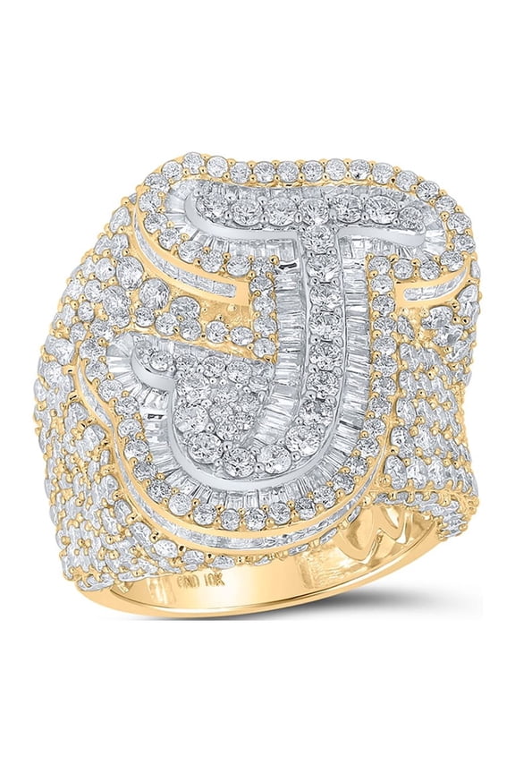 10kt Two-tone Gold Mens Baguette Diamond J Initial Letter Ring 8 Cttw