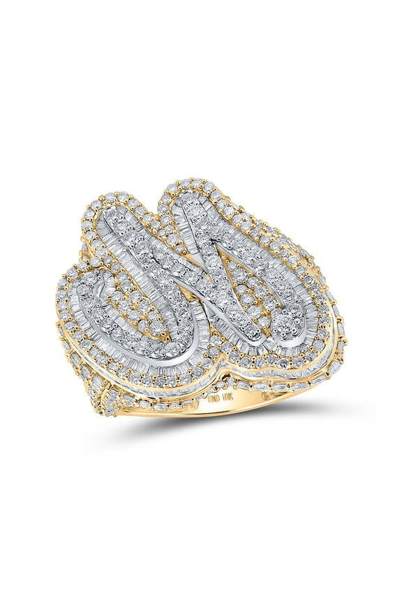 10kt Two-tone Gold Mens Baguette Diamond M Initial Letter Ring 8-1/3 Cttw