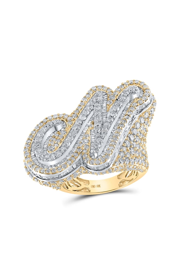 10kt Two-tone Gold Mens Baguette Diamond N Initial Letter Ring 9 Cttw