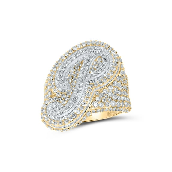 10kt Two-tone Gold Mens Baguette Diamond P Initial Letter Ring 7 Cttw