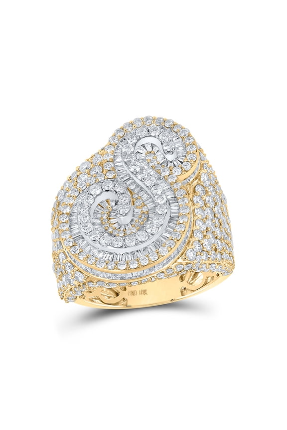 10kt Two-tone Gold Mens Baguette Diamond S Initial Letter Ring 6-3/4 Cttw
