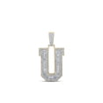 thumbnail image 1 of 10kt Two-tone Gold Mens Baguette Diamond U Initial Letter Charm Pendant 1-7/8 Cttw, 1 of 1