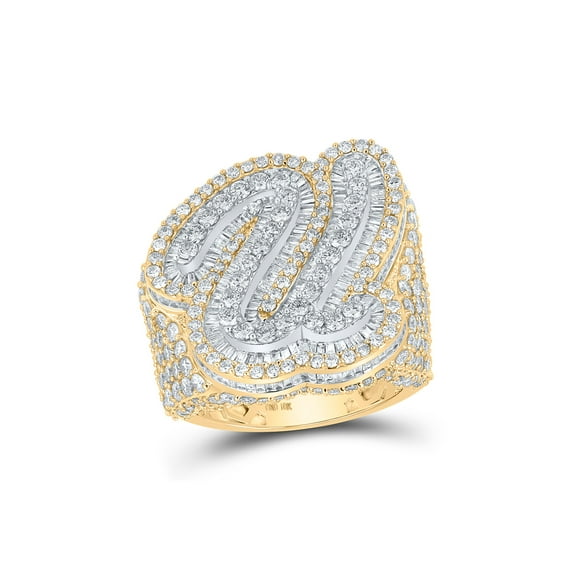 10kt Two-tone Gold Mens Baguette Diamond U Initial Letter Ring 7-7/8 Cttw