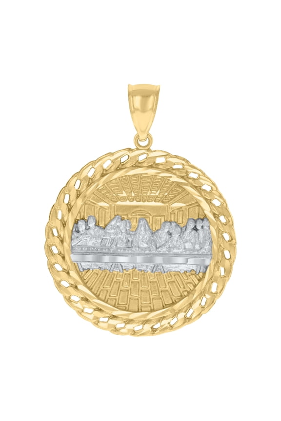 10kt Two-tone Gold Mens Chain Border Last Supper Religious Charm Pendant