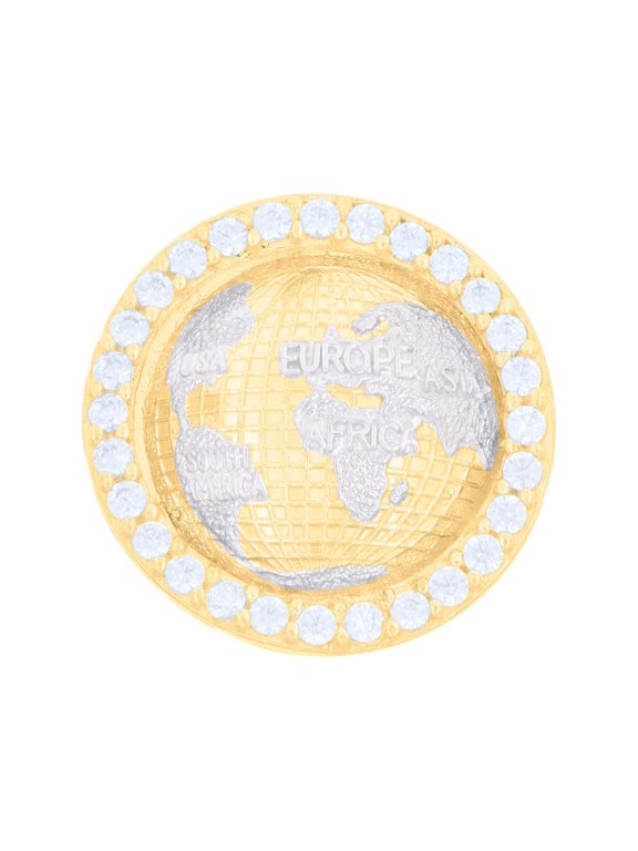 10kt Two-tone Gold Mens Cubic-Zirconia World Map Globe Fashion Ring , Mens Size: 10