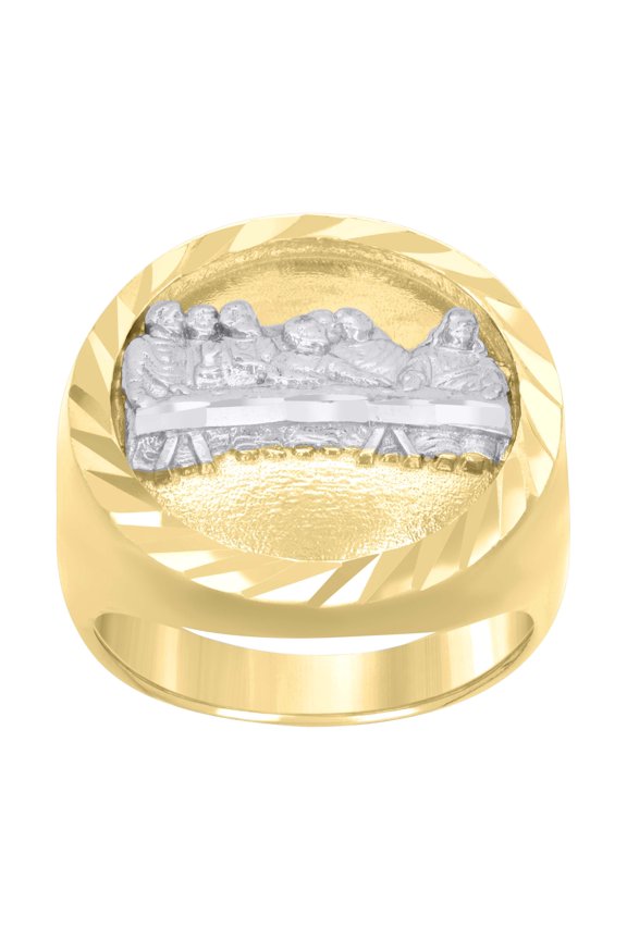 10kt Two-tone Gold Mens Diamond-Cut Last Supper Religious Ring