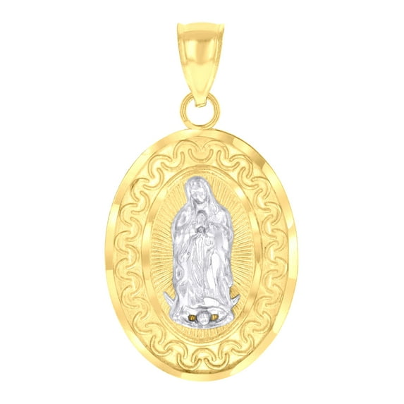 10k Two-tone Gold Mens Guadalupe Religious Charm Pendant for Men
