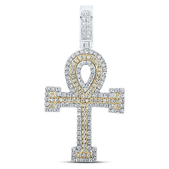 10kt Two-tone Gold Mens Round Diamond Ankh Cross Charm Pendant 1/2 Cttw