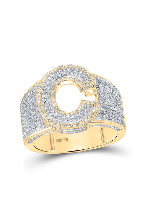 10kt Two-tone Gold Mens Round Diamond C Initial Letter Ring 1 Cttw