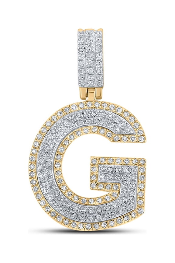 10kt Two-tone Gold Mens Round Diamond G Initial Letter Pendant 1/2 Cttw