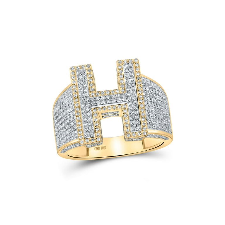 10kt Two tone Gold Mens Round Diamond H Initial Letter Ring 1 1 5