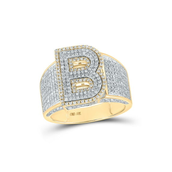 10kt Two-tone Gold Mens Round Diamond Initial B Letter Ring 1-1/5 Cttw