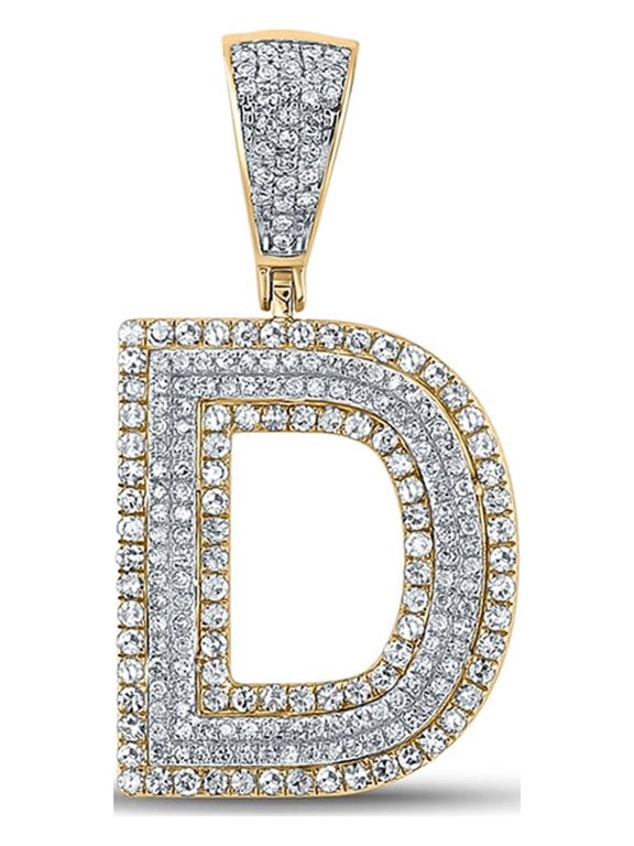 10kt Two-tone Gold Mens Round Diamond Initial D Letter Charm Pendant 7/8 Cttw