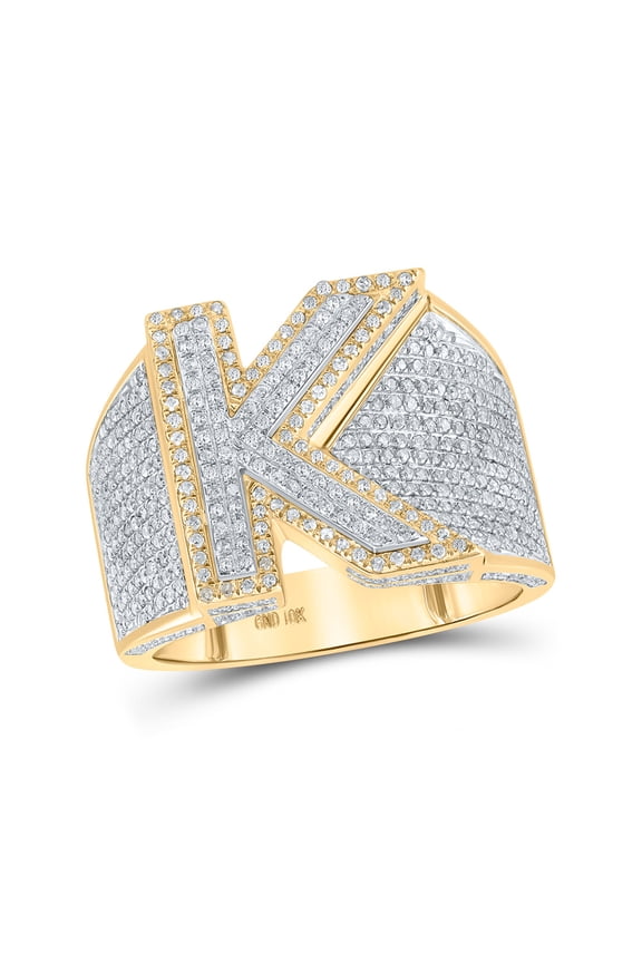 10kt Two-tone Gold Mens Round Diamond Initial K Letter Ring 1-1/5 Cttw