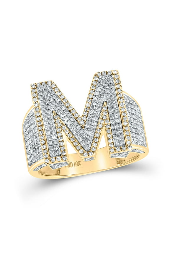 10kt Two-tone Gold Mens Round Diamond Initial M Letter Ring 1-1/5 Cttw
